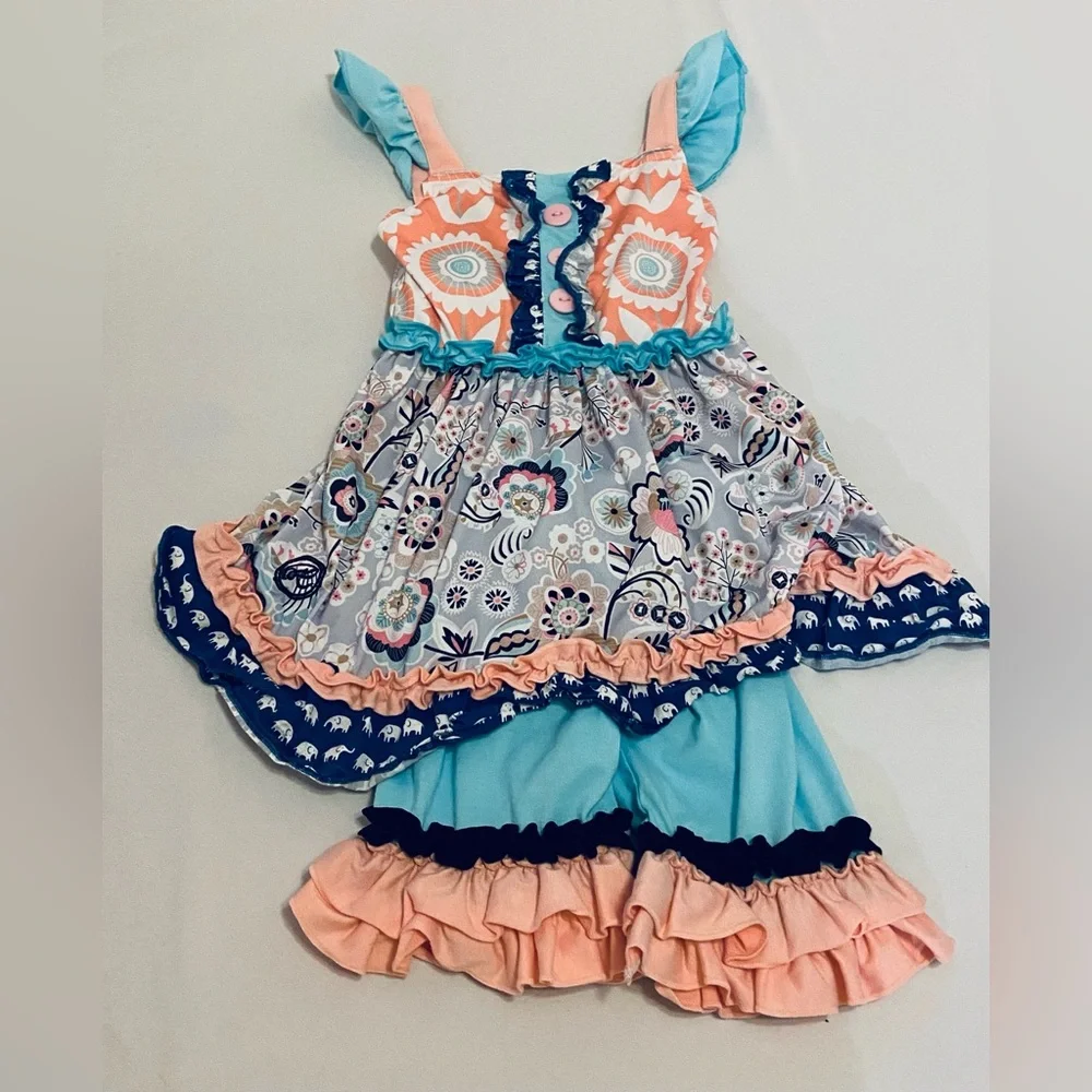 Kids Tutu & Lulu Ruffles Floral Outfit, size 3-4T